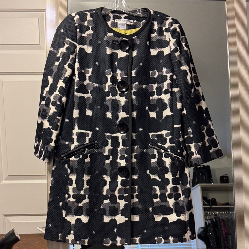Maggy London Stylish Black, Grey, & White Women's Coat lined with Lime Green